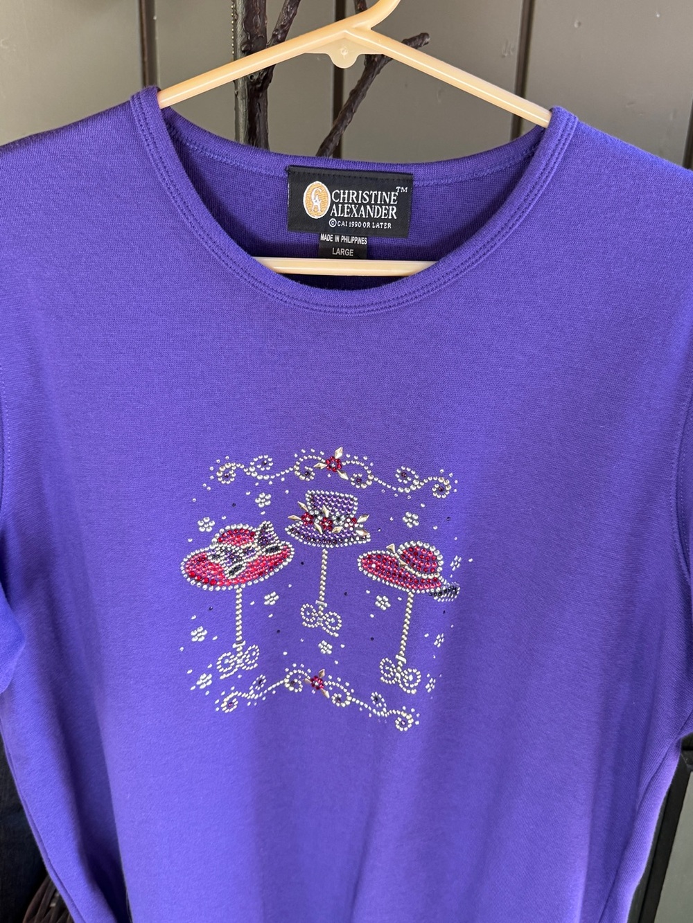 Christine Alexander Purple Embellished Crewneck Top
